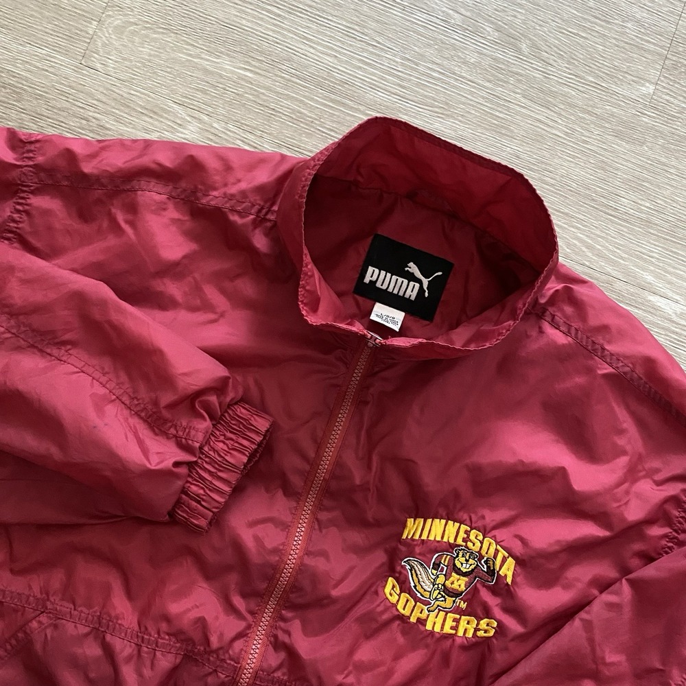 Vintage Puma Minnesota Gophers Windbreaker Jacket Men's L Maroon Bomber READ